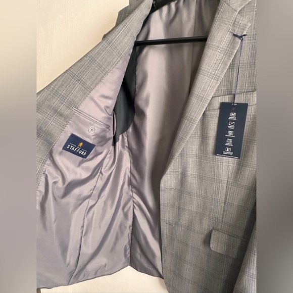 NWT Stafford Sport Coat Mens 46L Gray Plaid CoolMax Wool Blend All Season $220 - Picture 7 of 12